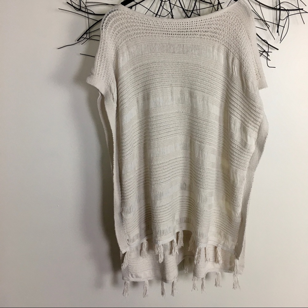 Lucky brand cream tassle boho poncho sweater